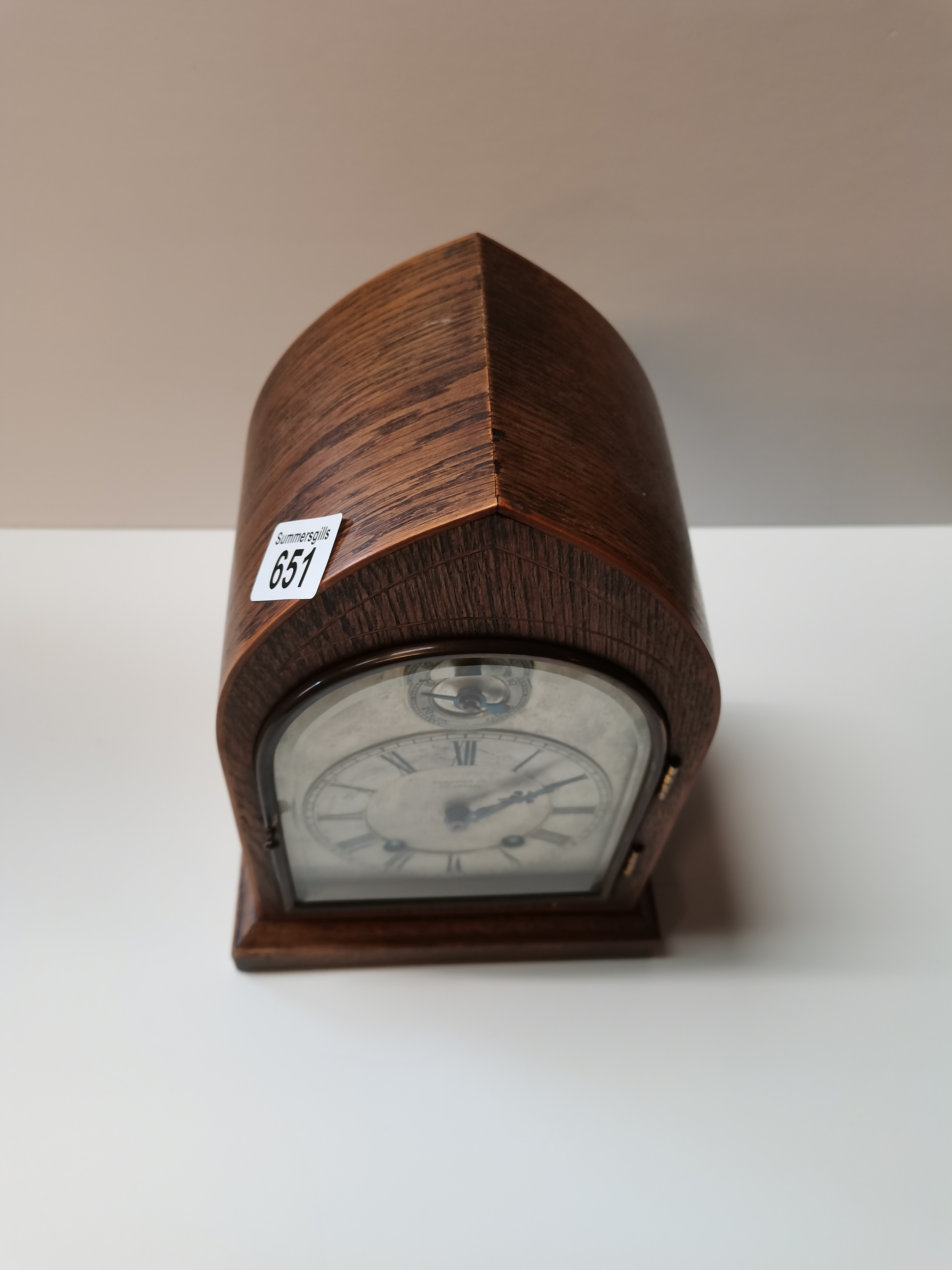 Oak mantle clock by Russell ltd Liverpool - Image 2 of 3