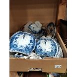 1 box of blue and white dinner service with tureens
