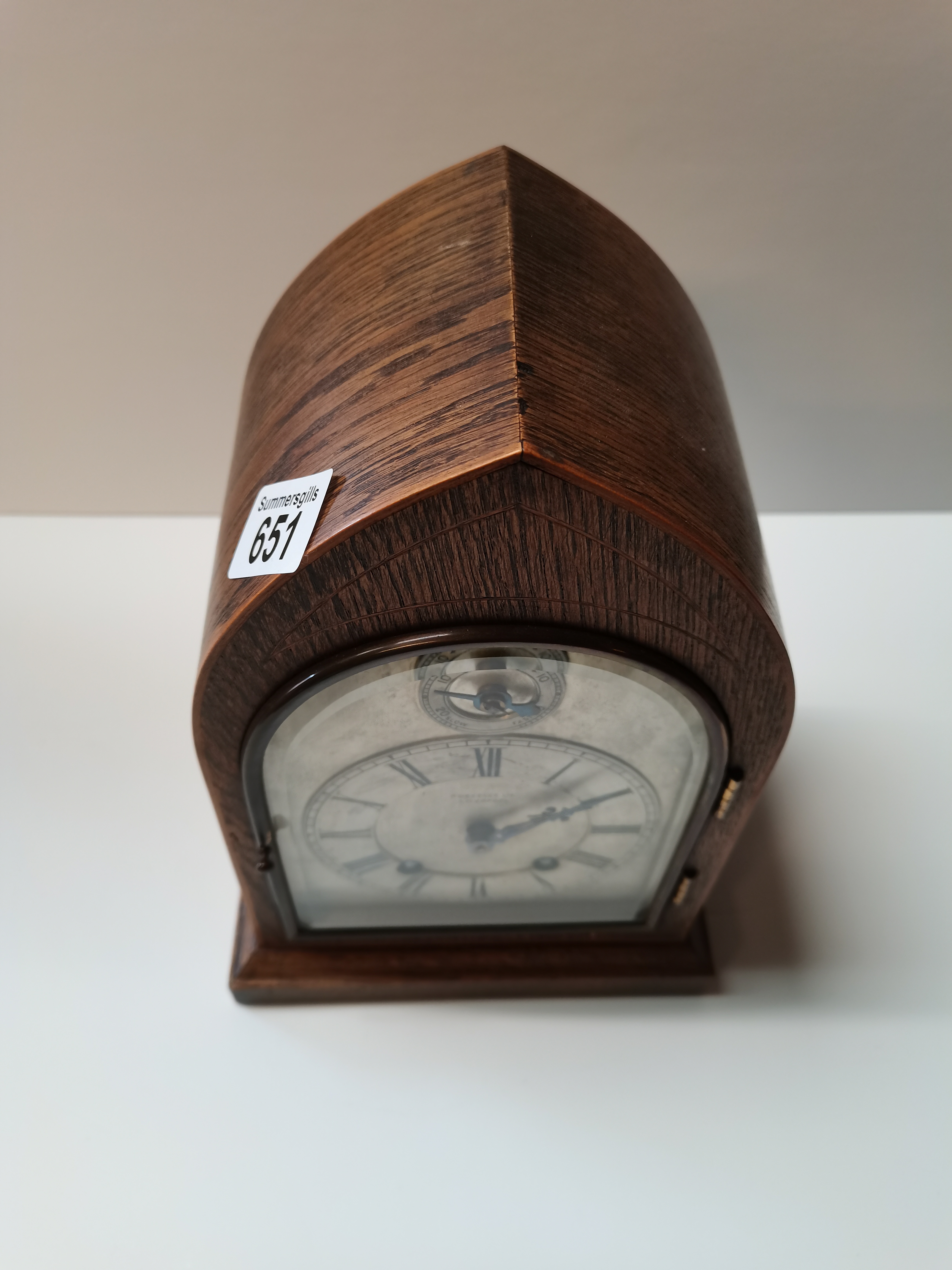 Oak mantle clock by Russell ltd Liverpool - Image 3 of 3