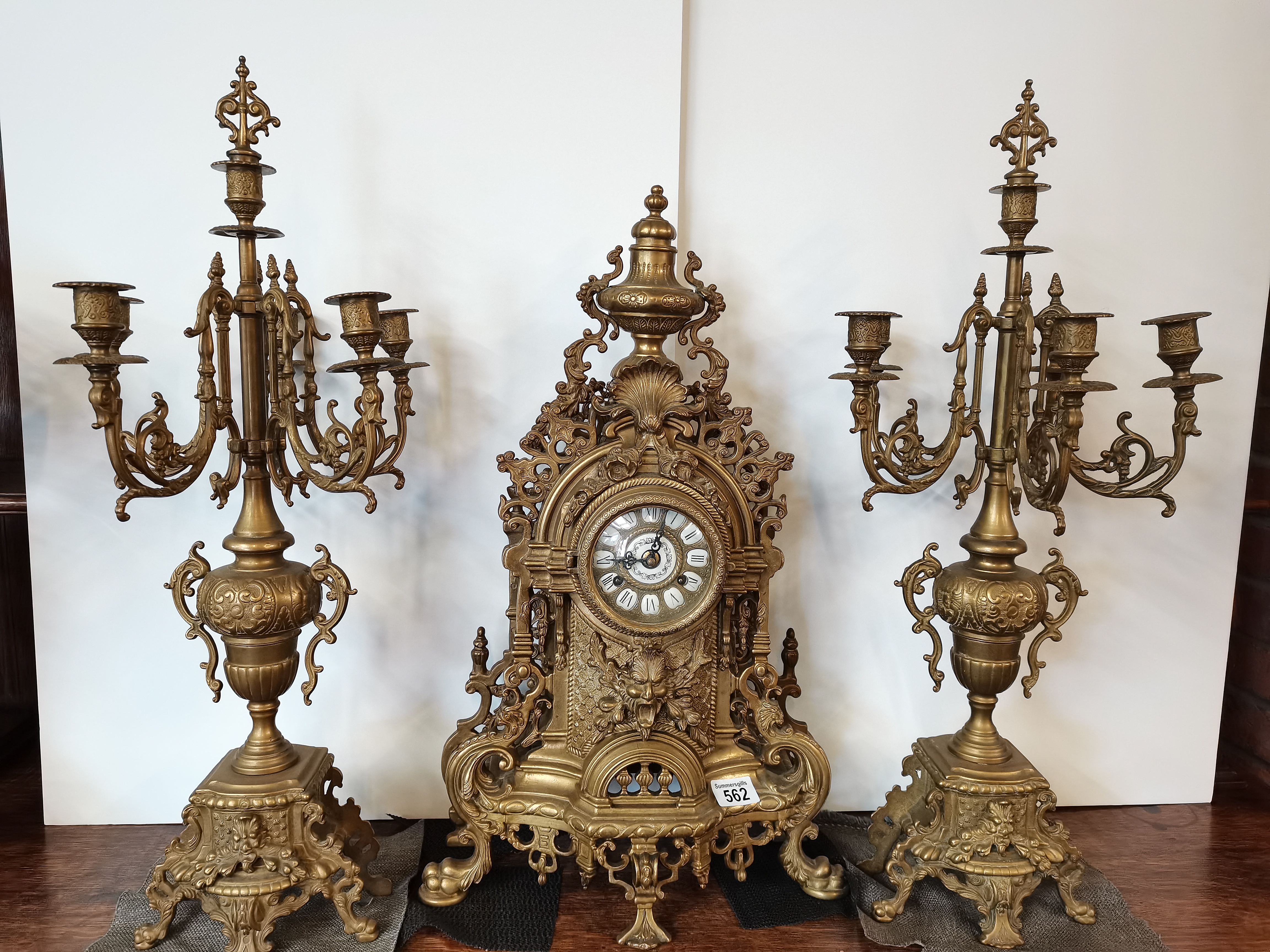 Brass italian clock garniture set 62cm high