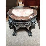 Antique rosewood and marble oriental plant stand
