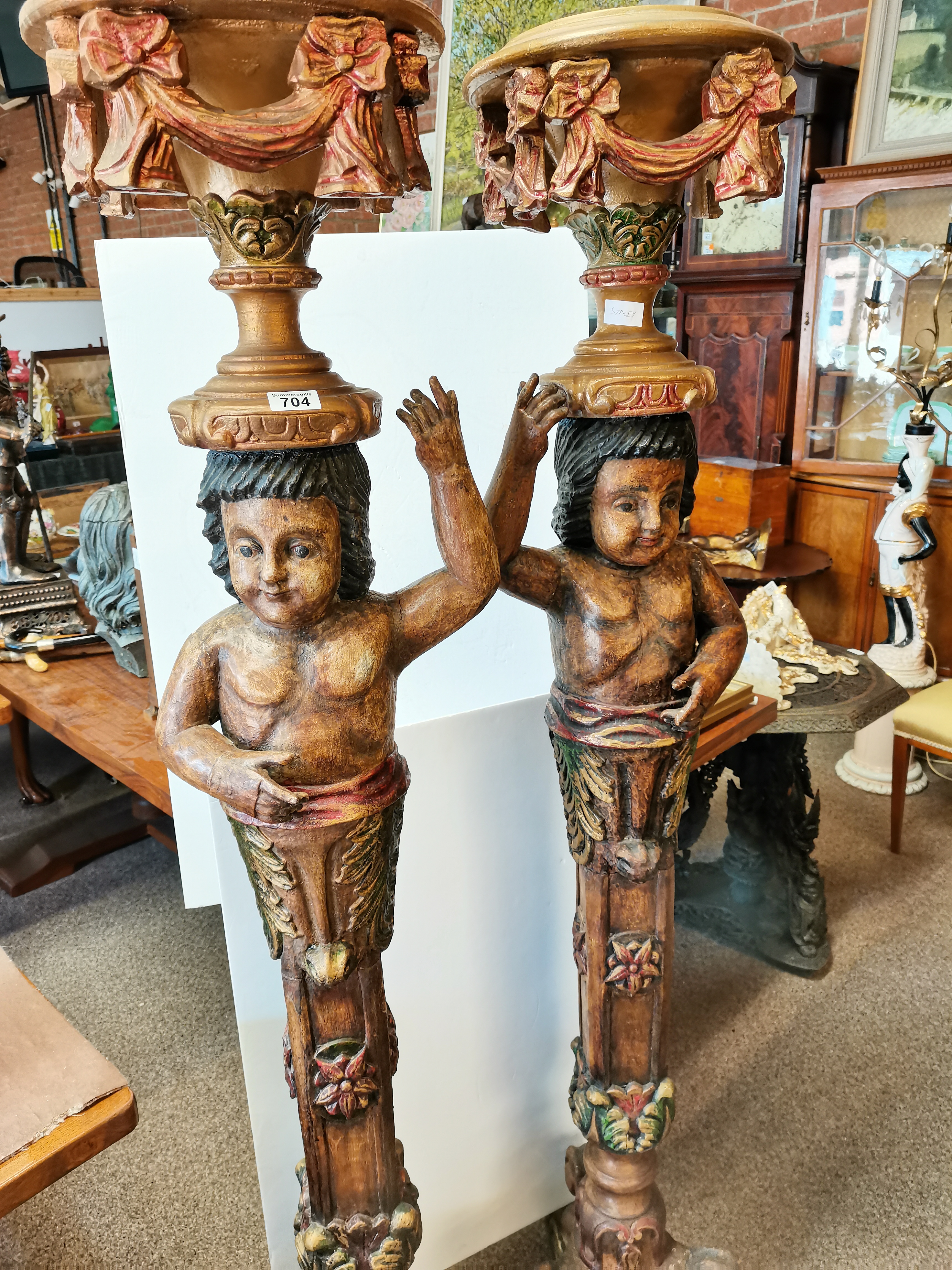 Pair of 6ft Dutch style carved torcheres