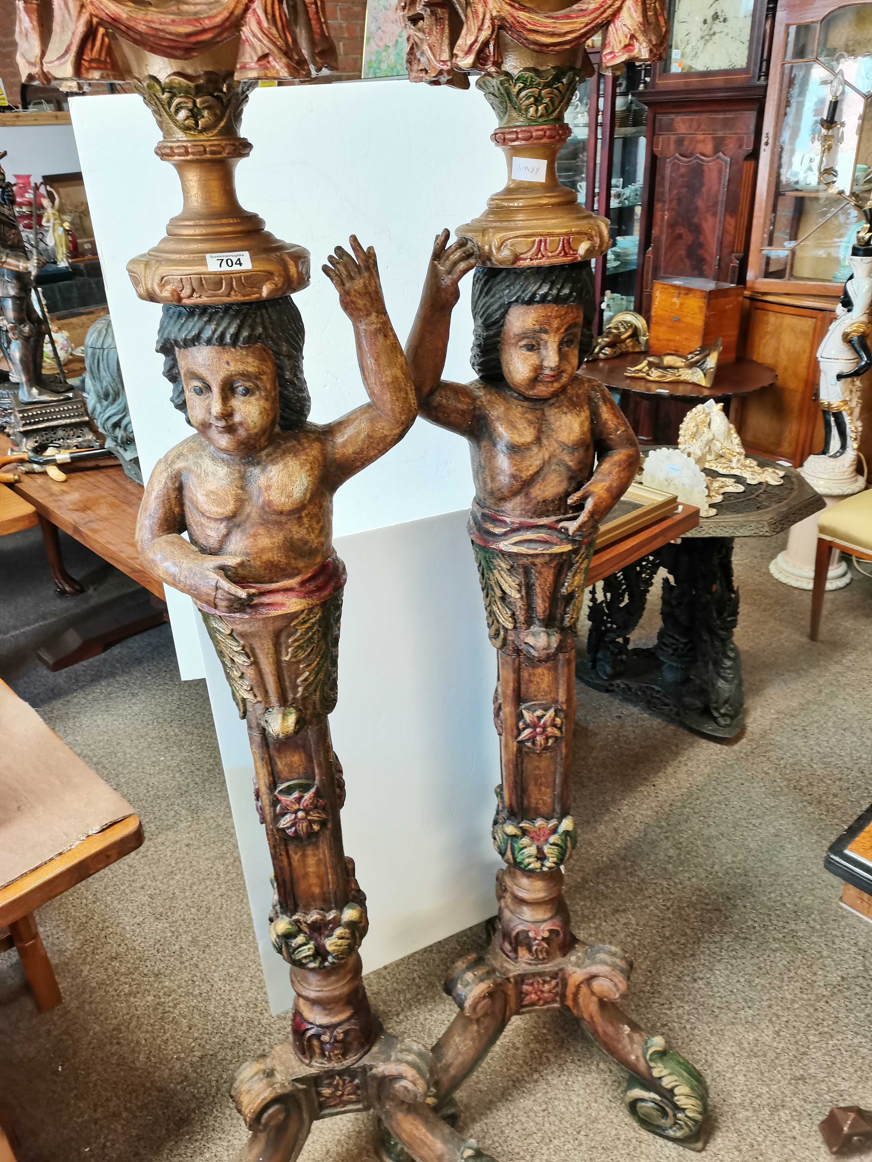 Pair of 6ft Dutch style carved torcheres - Image 5 of 8