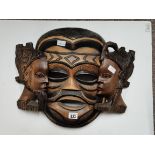 2 Wooden Head Plaques and a Large Carved Wooden Mask