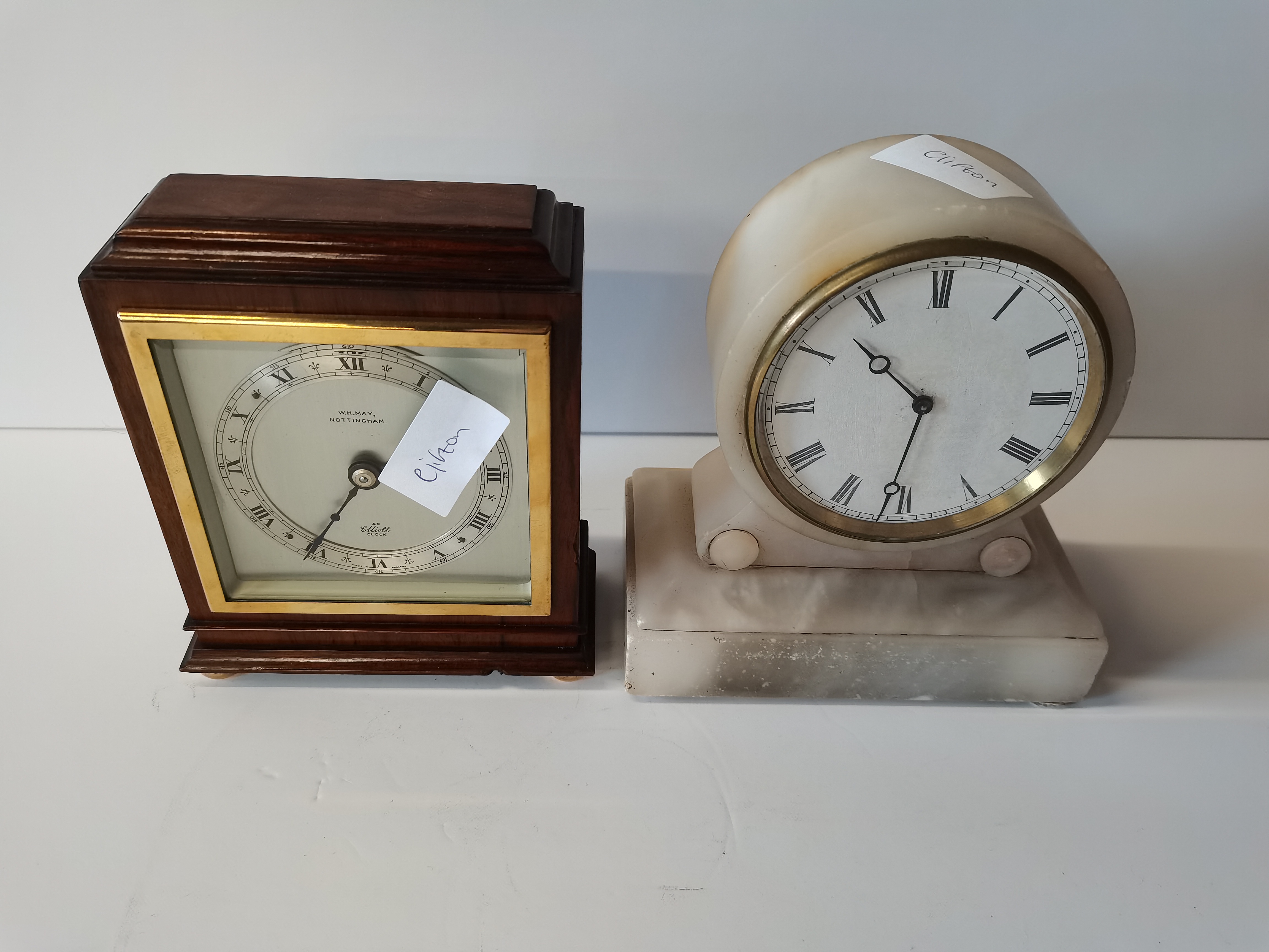 WH May of Nottingham mantle clock and onyx clock