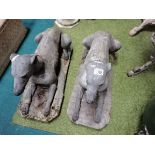 Pair of garden dog statues ( 1 broken )