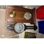 Misc items incl wall clock, barometer and metal chest etc