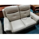 Grey leather settee and chair recliners electric
