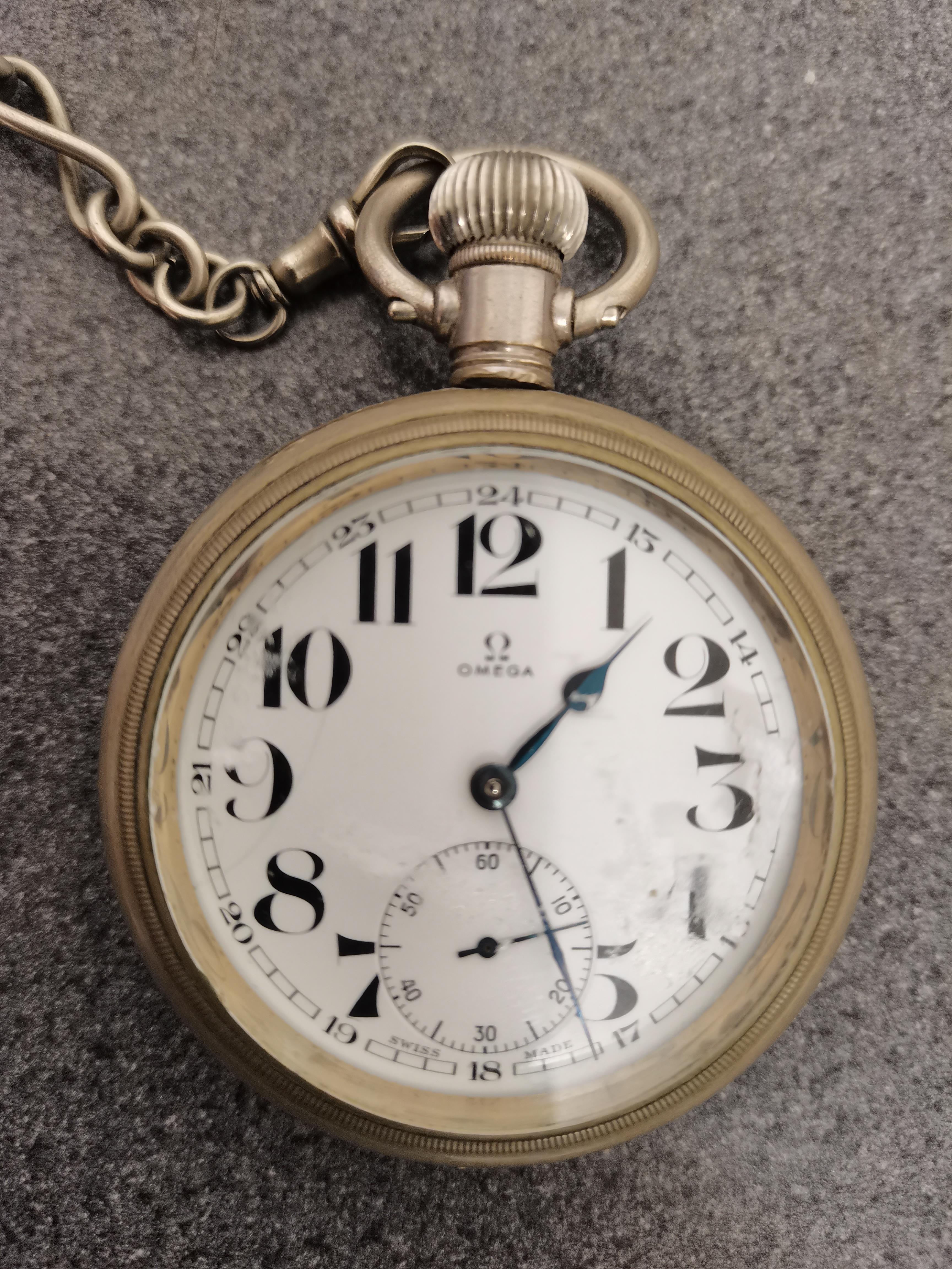 Silver OMEGA pocket watch with chain - Image 2 of 4