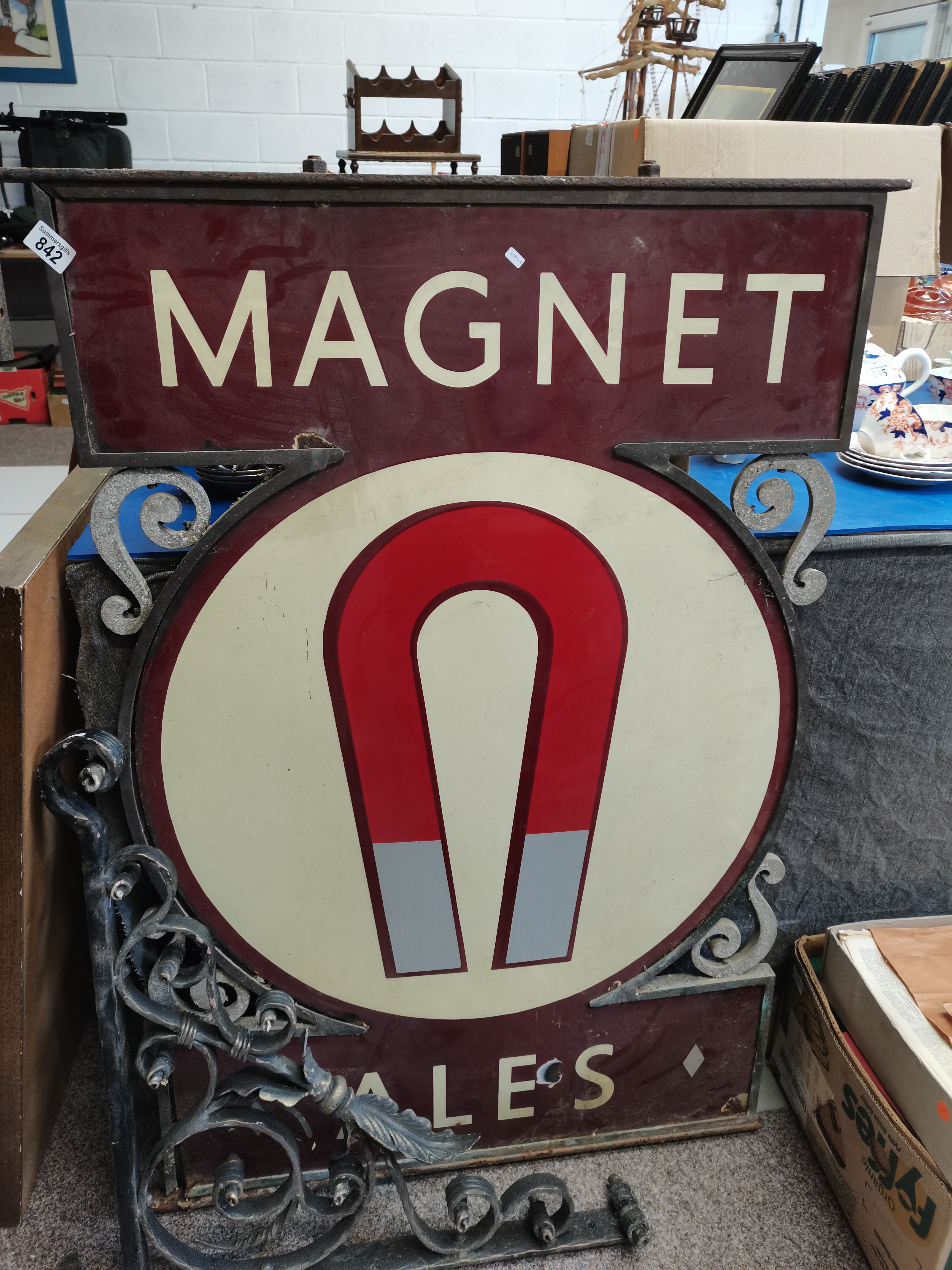 Very Large Double Sided Magnet Ales Sign with Ornate Bracket