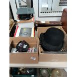 Various Collecters Items Including Bowler Hat Electronic Equipment , Leather Suitcase and Post