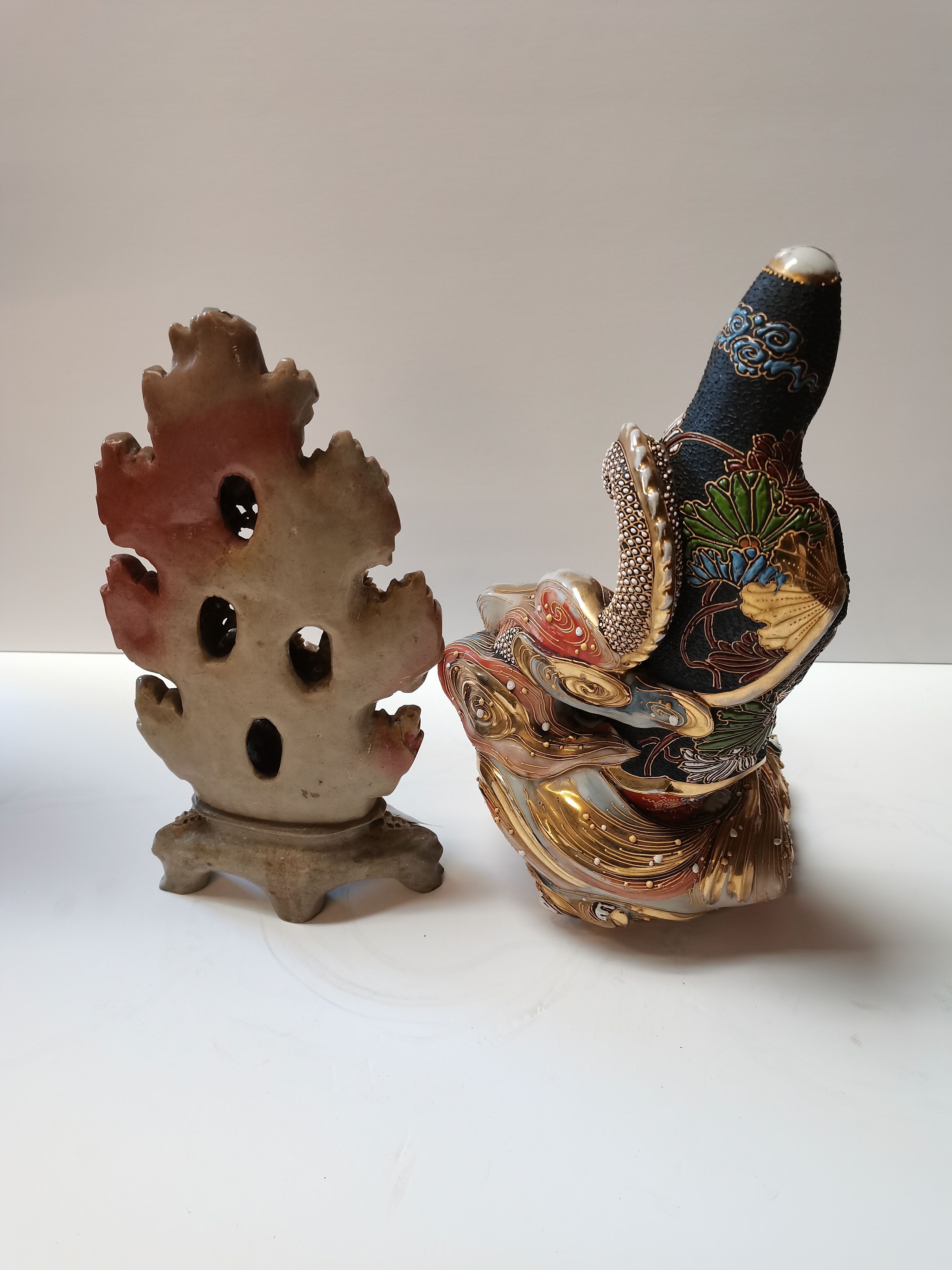 30cm Japanese vases, figure and soapstone ornament - Image 5 of 5