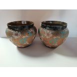 2x Doulton Lambeth planters Numbered x5057 very decorative 19cm diameter height 20cm