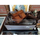 A Blue Leather Suitcase Containing Records His Masters Voice Etc, A Dressing Table Set and 3