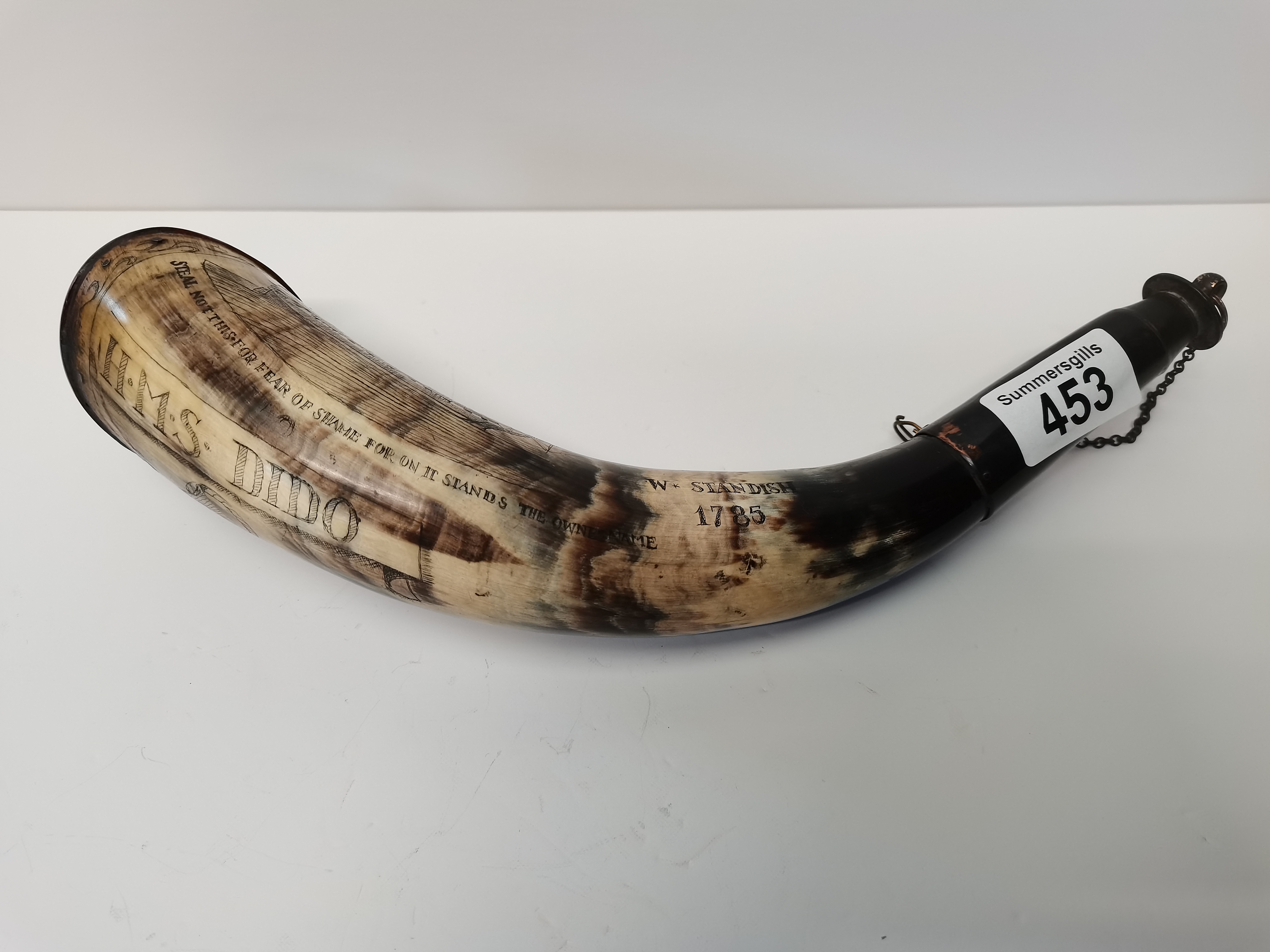 Scrimshaw style horn marking 1785 HMS DIDO