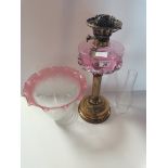 Antique ruby glass oil lamp