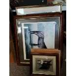 4 Small Paintings of Horses by "NW Brunyee", 1 Print of Nginsky 1 John Austin Print 2 other Pictures