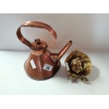 Antique brass candle holder and brasskettle