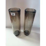 Pair 36cm vintage smoked glass vases