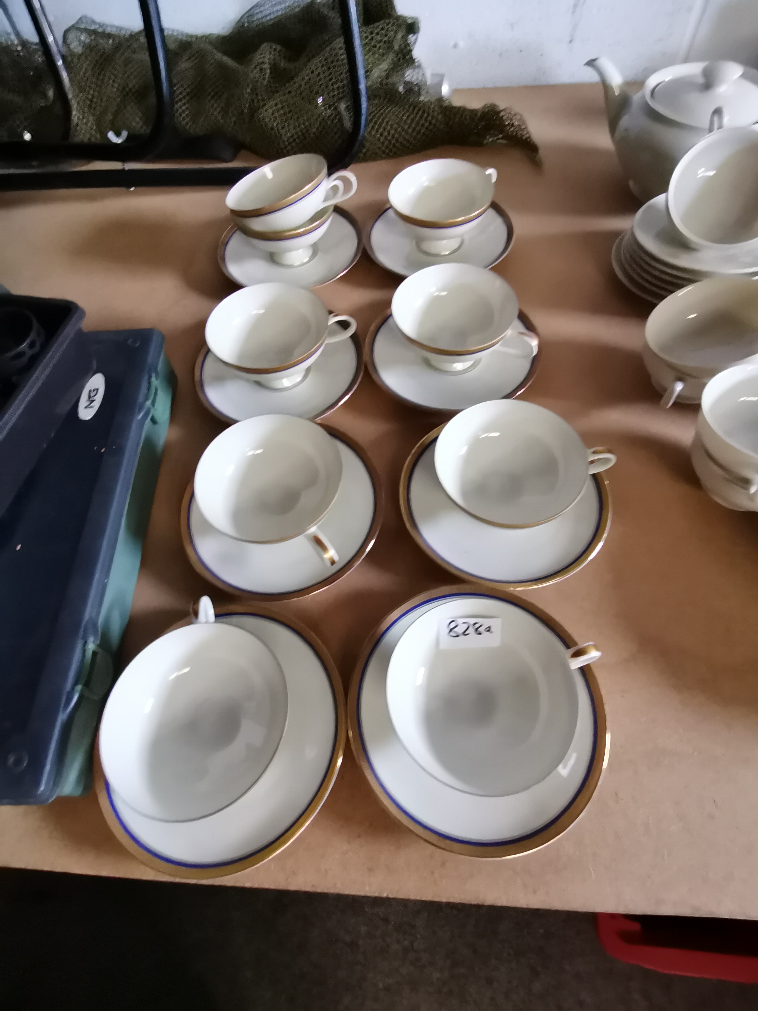 Thomas coffee set blue and gold rim 9 cups, 8 saucers