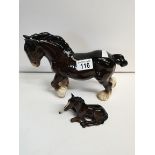 2 x Beswick brown horses