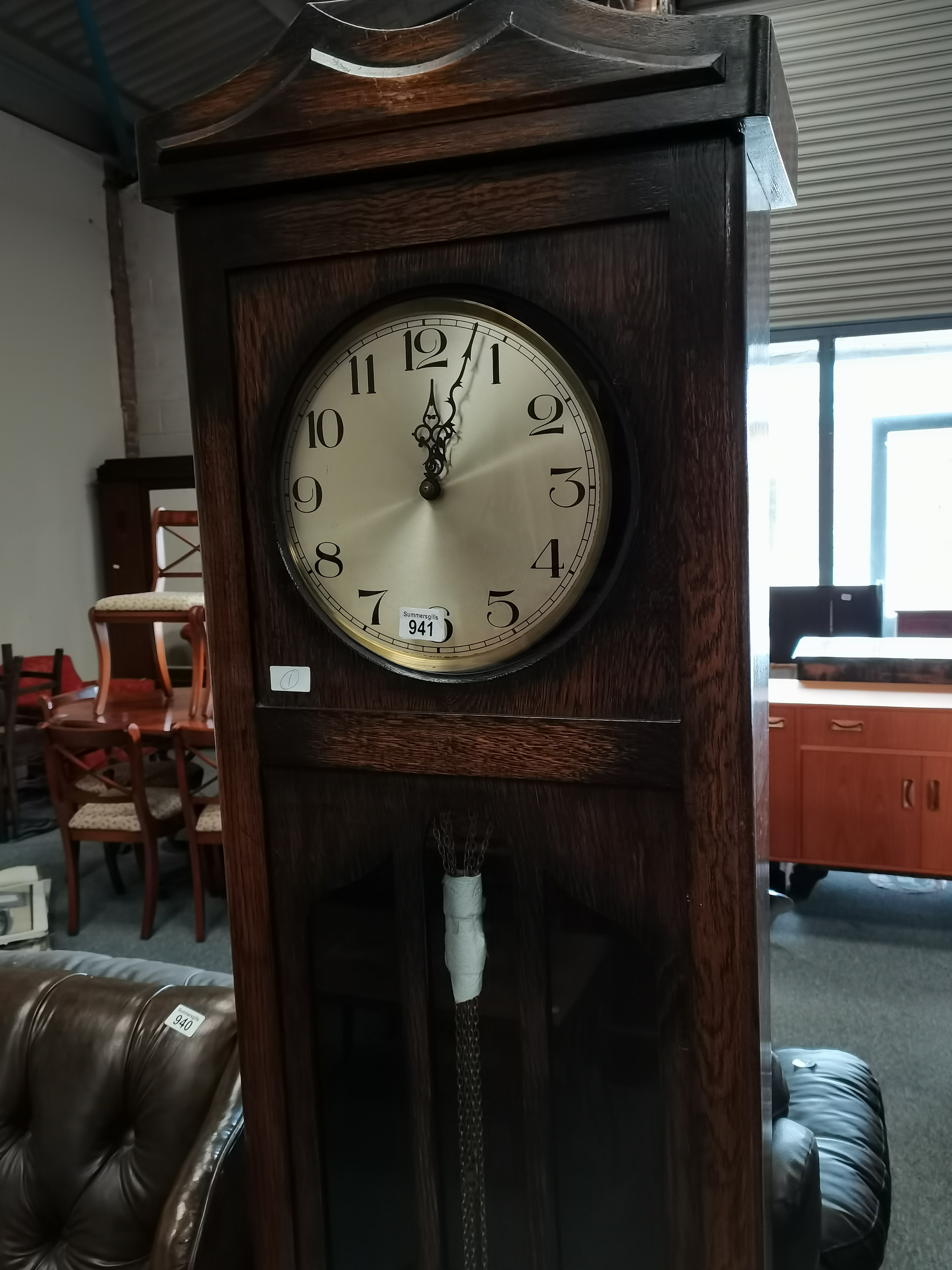 Oak grand mother clock with weights - Image 2 of 2