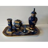 Carlton Ware 5 Piece Dressing Table Set Blue and Gold