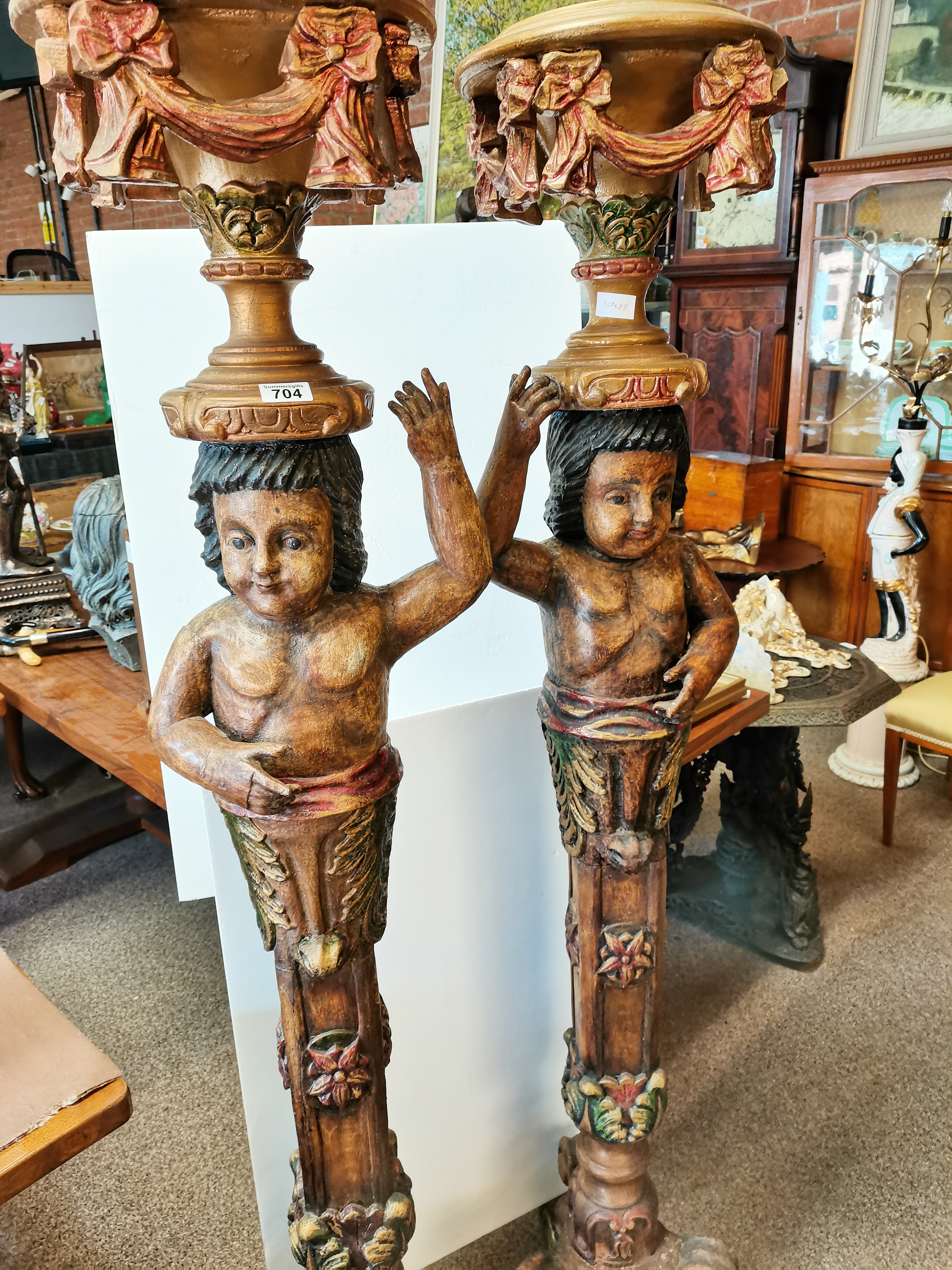 Pair of 6ft Dutch style carved torcheres - Image 4 of 8