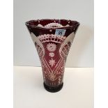 Very Large Lovely Decorated Cranberry Vase