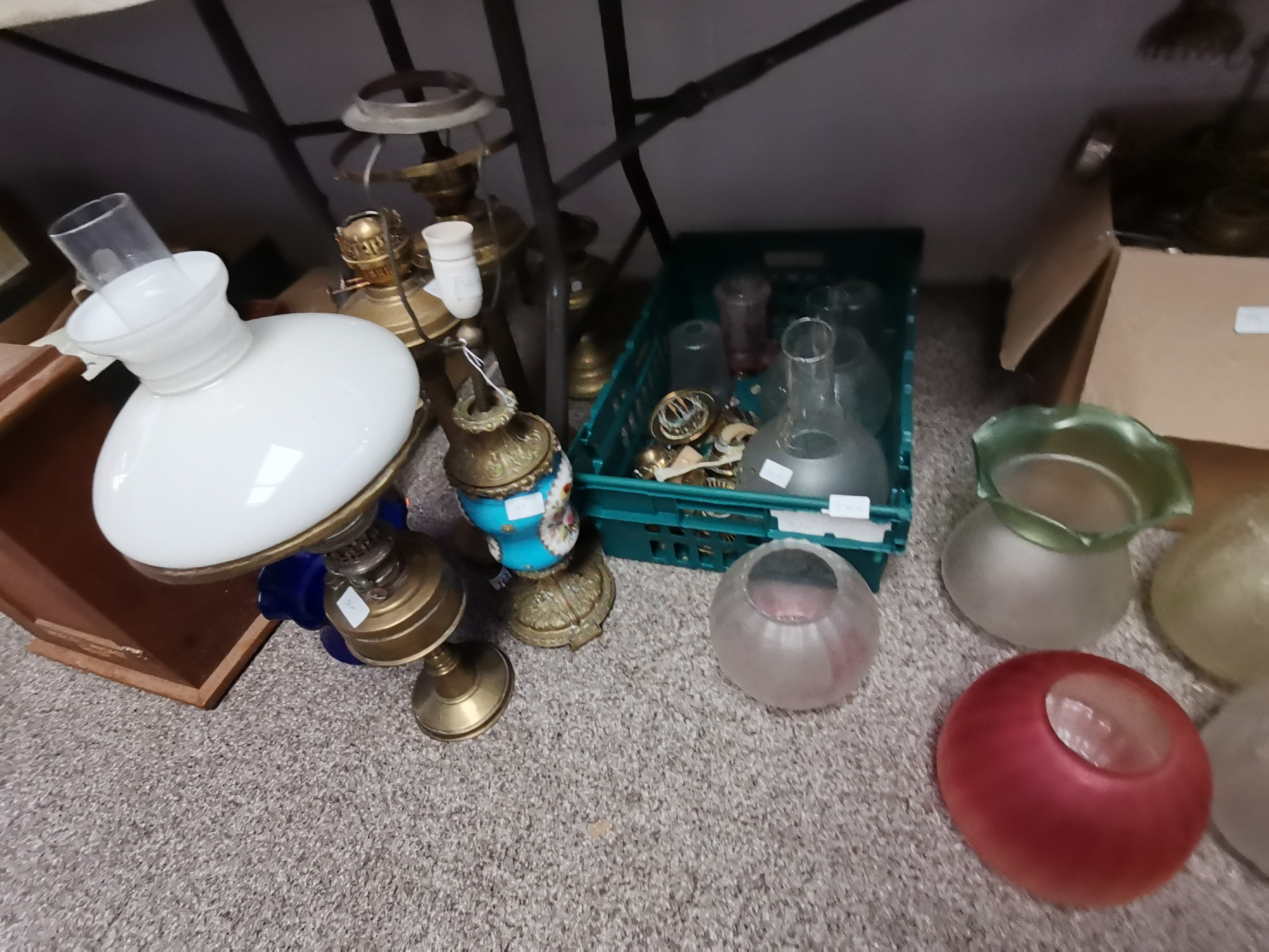 Several Brass Oil Lamps and shades and Replacement Wicks