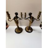 2 Art Nouveaux Style Bronze Effect Women Figure Candlesticks Plus I Spelter Candlestick Torch