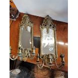 Pair of brass 65cm wall candle holders wiuth mirrors
