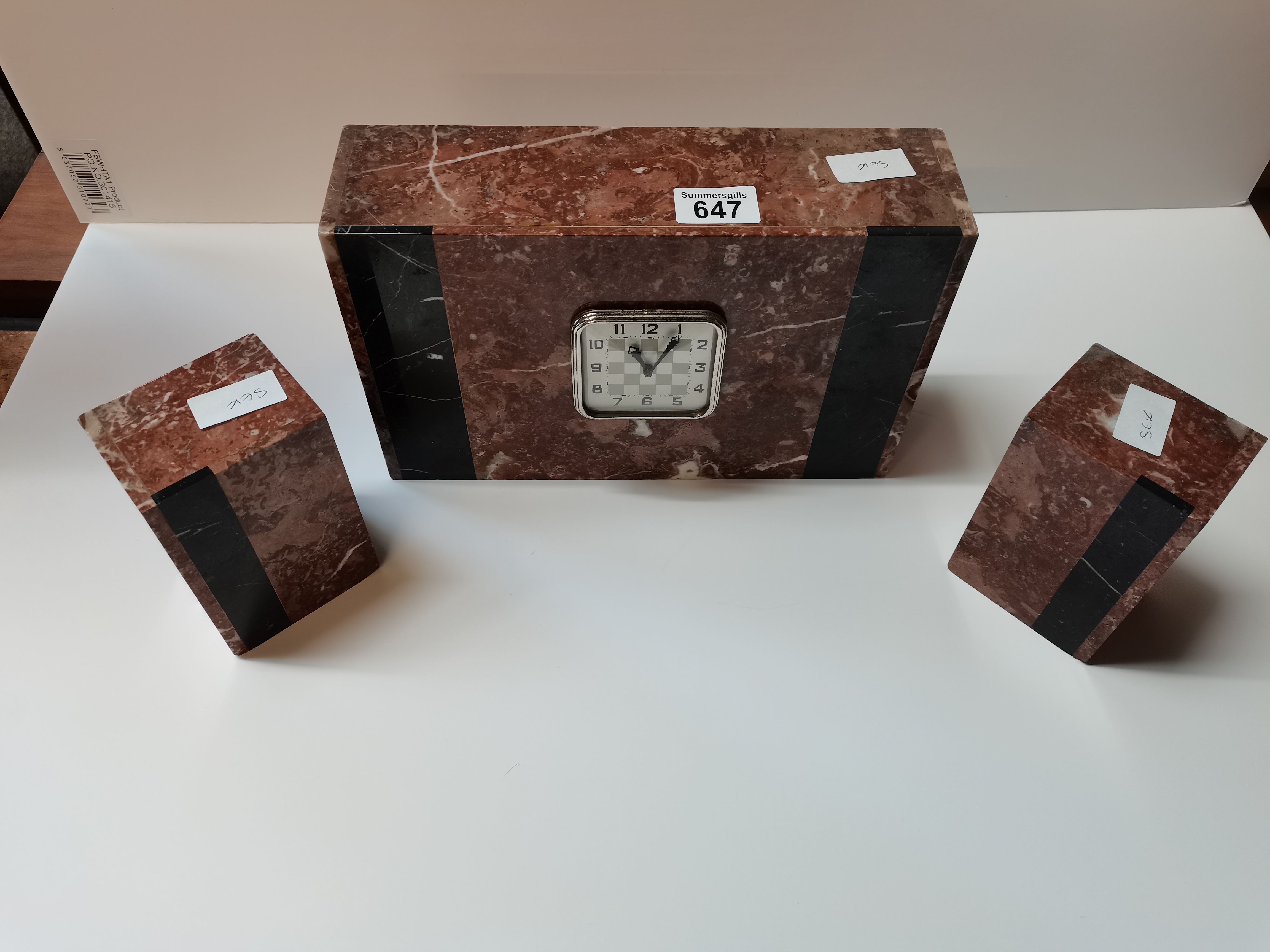3 piece clock Art Deco garniture set - Image 3 of 4