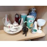 Collection of Various Pottery and a Metal Parrot Pin Cushion
