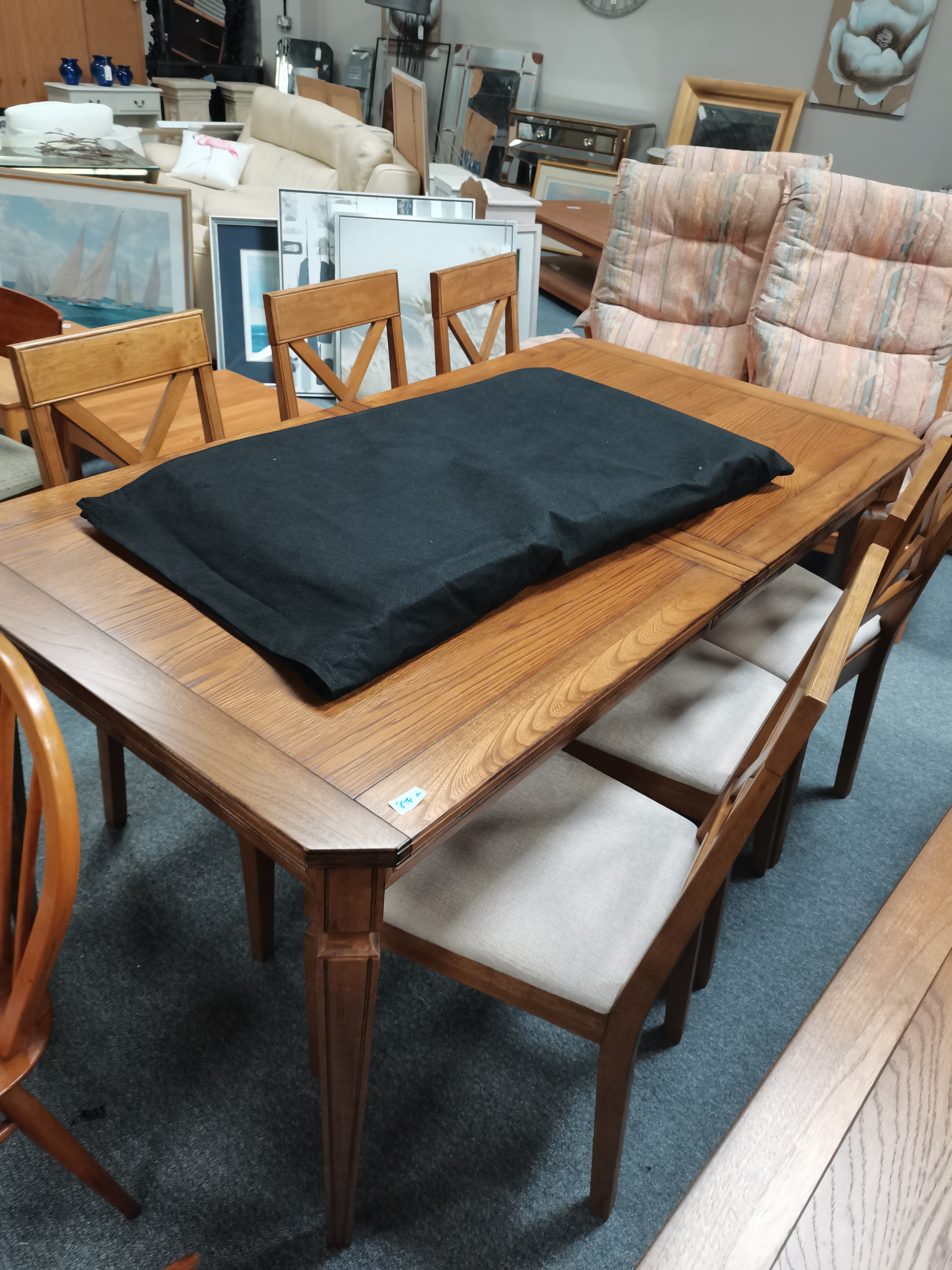 Ercol style dining table and 6 chairs