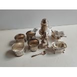 Silver cruet set and napkin rings