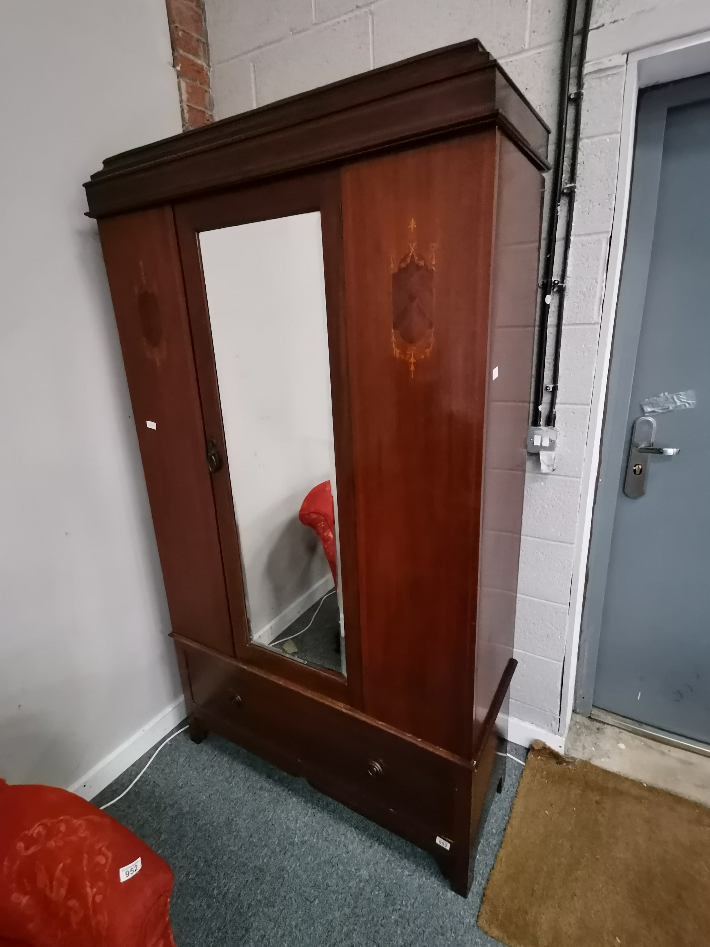 Edwardian inlaid single wardrobe