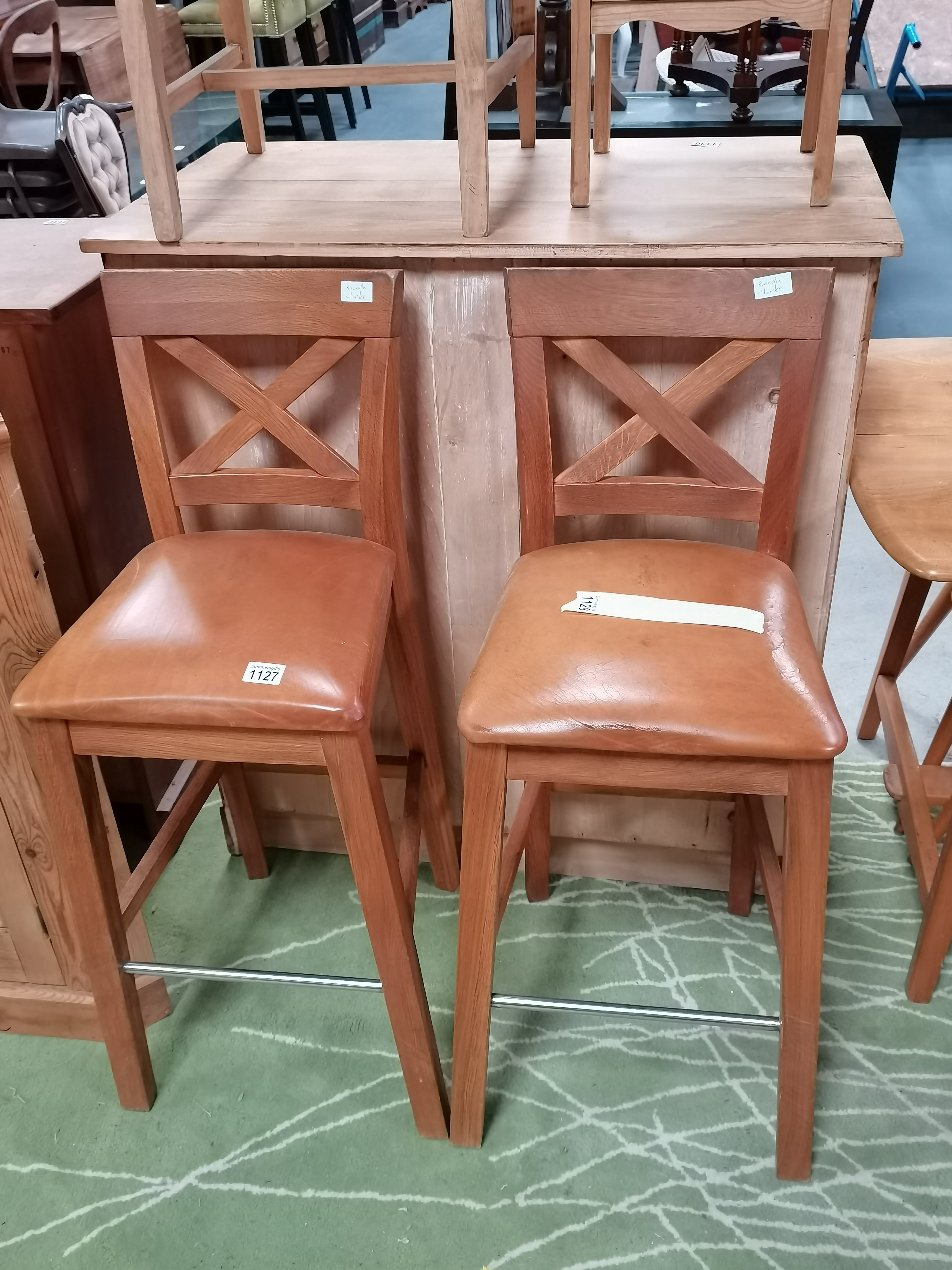 Pair of leather seated bar/high chairs