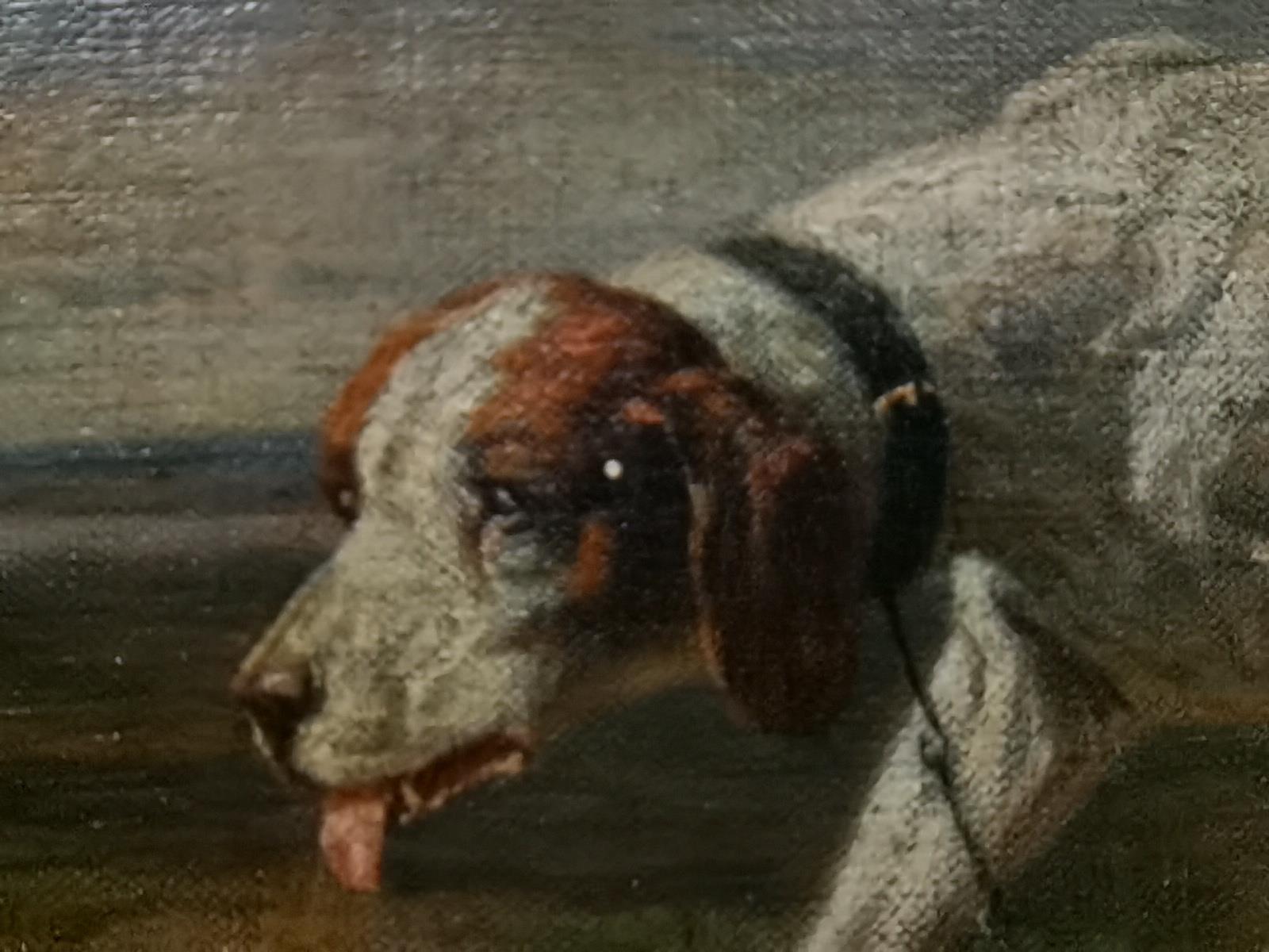 Antique Oil Painting of dog on canvas size 20cm x 30cm ( no signature ) - Image 2 of 4