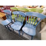 6 Pine painted dining chairs