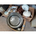 3 boxes of various item inc, soup server, large silver plates