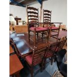 Oak ladder back dining chairs and ext dining table