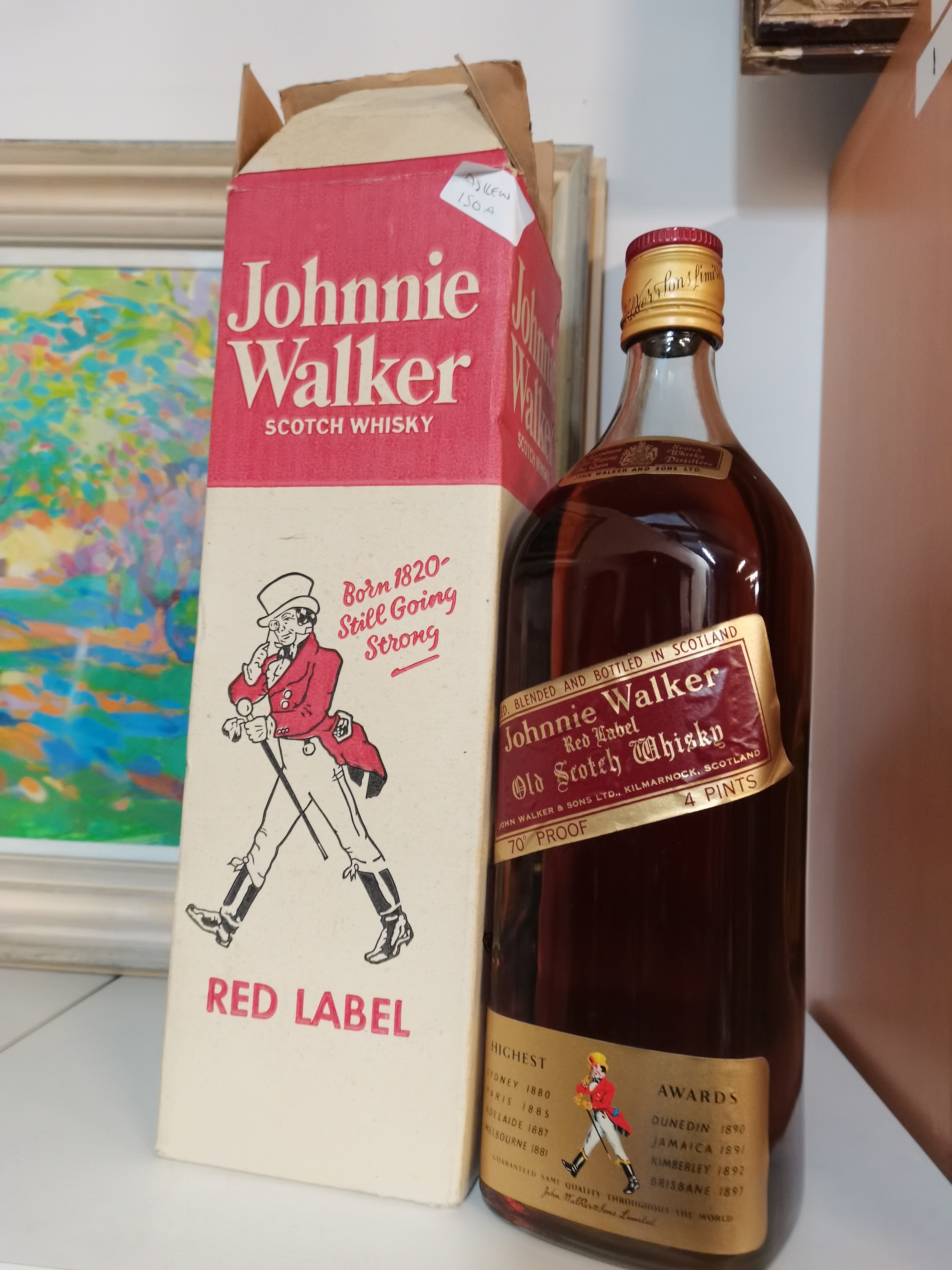 4 pint bottle Johnnie Walker Red Label Old Scotch Whisky in original box