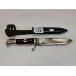 German hitler youth dagger in sheath with enamelled badge and marked RZM M7 M3