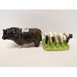 A Large Bull Ornament and a 5 Lamb Toast Rack (Border Fine Arts) A1849