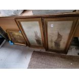 3 x watercolours of sailing ships in gilt frames
