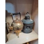 Christopher Dresser style brass teapot and ship lantern