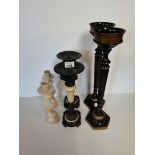2 pairs brass candle sticks 1 pair pottery candle sticks