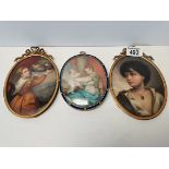 3 x antique porcelain plaques in frames 15cm one marked Titians daughter Tiziano Vecelli