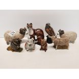 8 Animal Figures 1 Stoat by Pennine Porcelaine + China, 1 brown Mouse unmarked, 1 Blue and white